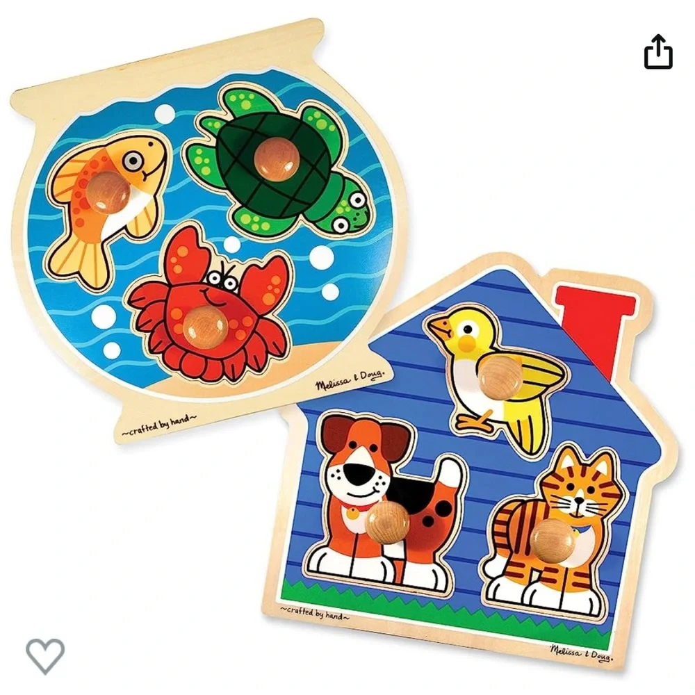 Melissa & Doug Jumbo Knob Wooden Puzzles Set - Fish & Pets